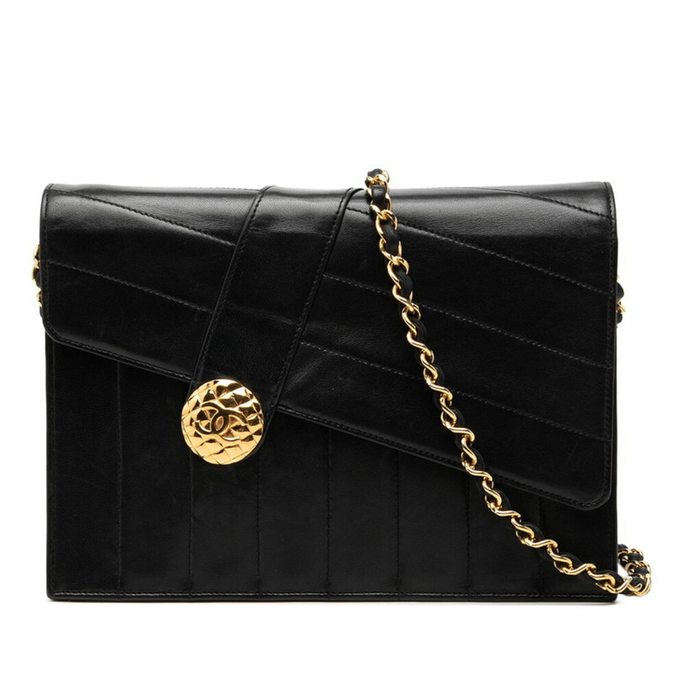 Chanel Coco Mark Chain Flap Shoulder Bag, Black Lambskin, Women's CHANEL